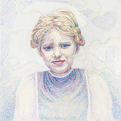 olieverf portret van een meisje in pointillisme